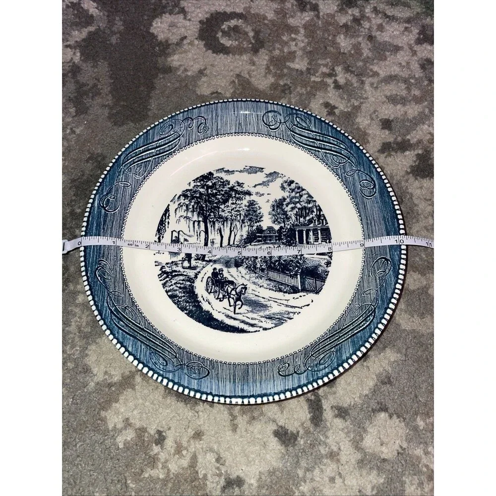 Cottagecore Currier & Ives Blue Transferware Plates Royal China Set 2
